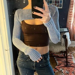 NWOT Urban Outfitters Blue Acid Wash Lattice Knit Long Sleeve Shrug Size XS